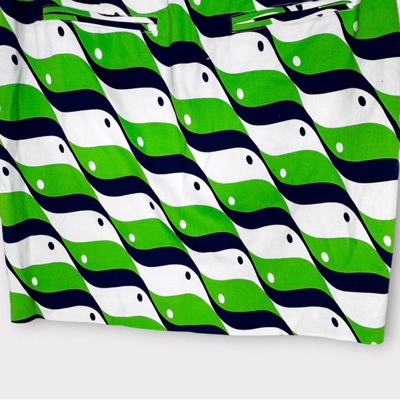 Elizabeth McKay Green White and Navy Printed Cotton Mini Skirt Sz 2 - Picture 6 of 9